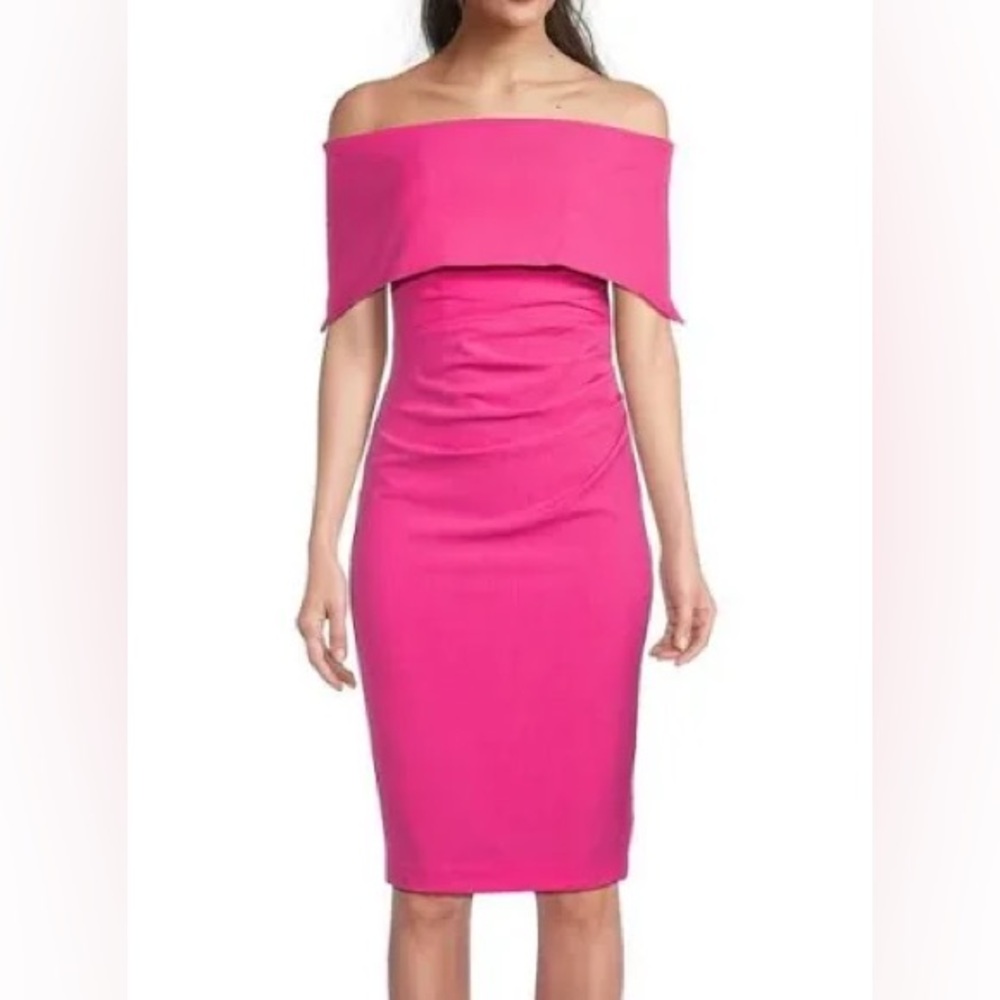 Vince Camuto Hot Pink Off the Shoulder Midi Dress